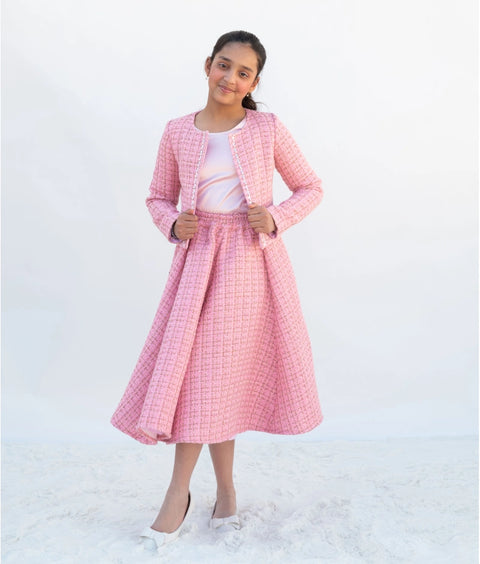 Pre-Order: Pink Tweed Crop Top & Skirt – A Winter Party Essential