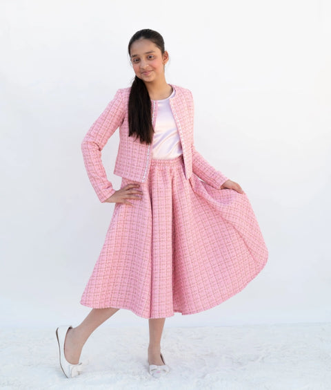 Pre-Order: Pink Tweed Crop Top & Skirt – A Winter Party Essential