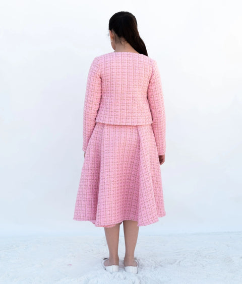 Pre-Order: Pink Tweed Crop Top & Skirt – A Winter Party Essential
