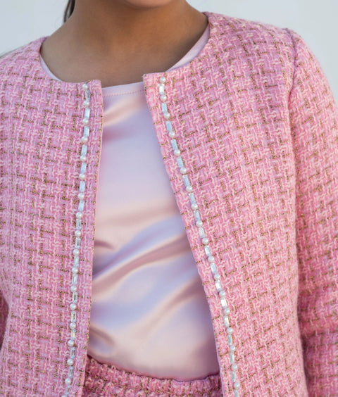 Pre-Order: Pink Tweed Crop Top & Skirt – A Winter Party Essential