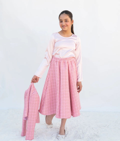 Pre-Order: Pink Tweed Crop Top & Skirt – A Winter Party Essential