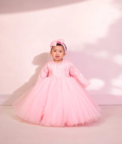 Pre-Order: Pink Embroidered & Net Gown