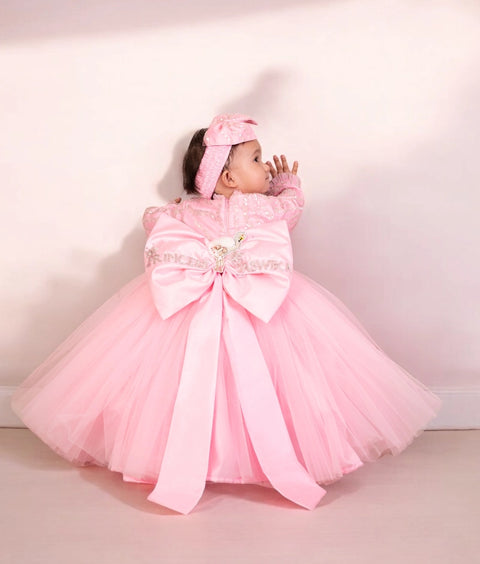 Pre-Order: Pink Embroidered & Net Gown