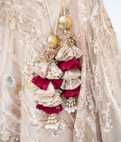 Pre-Order: Golden Embroidery Lehenga with 3D Flowers Choli