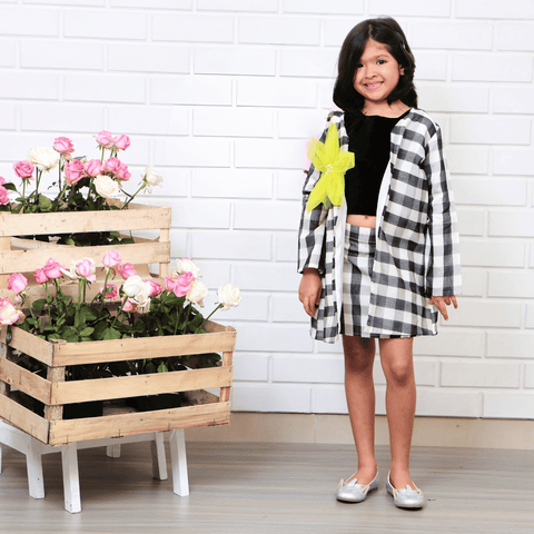 Pre-Order: Black chequered Top-skirt Sets