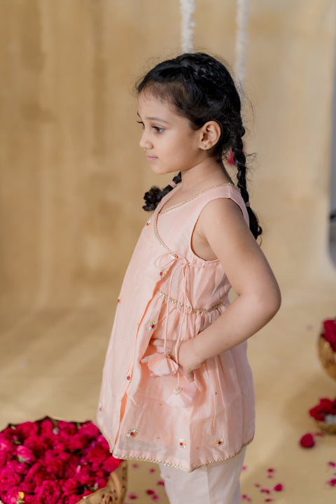 Pre-Order: Peach Angrakha Petal Kurta