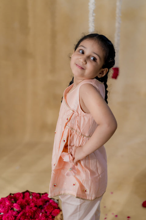 Pre-Order: Peach Angrakha Petal Kurta