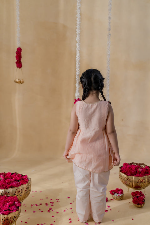 Pre-Order: Peach Angrakha Petal Kurta