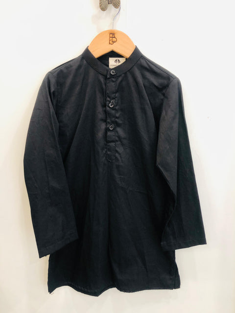 Pre-Order: Threaded Blossom Embriodered Silk Open Jodhpuri  Pure Cotton Kurta Pajama Set -  Black