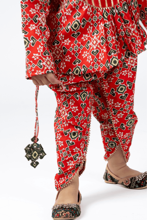 Pre-Order: Red patola dhoti pants