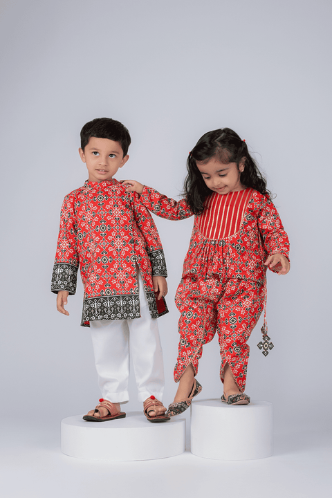 Pre-Order: Red patola dhoti pants