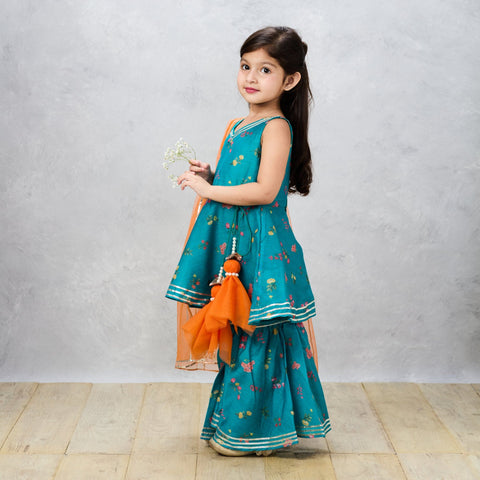 Pre-Order: Green Glimpse Position Printed Sharara Set