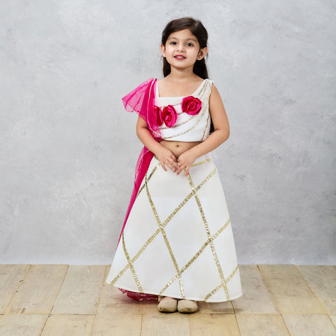 Pre-Order: Ethereal Elegance White Neoprene Ghaghra Choli