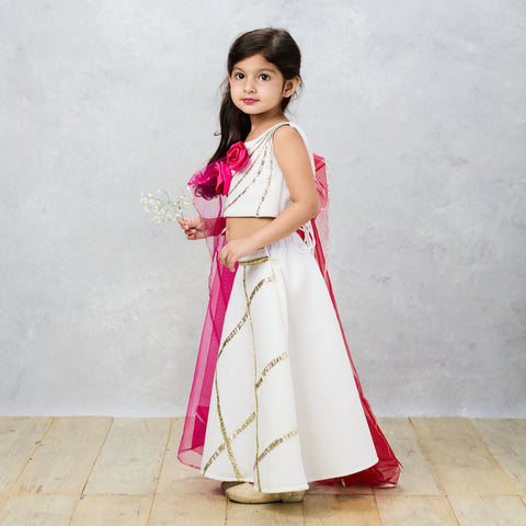 Pre-Order: Ethereal Elegance White Neoprene Ghaghra Choli