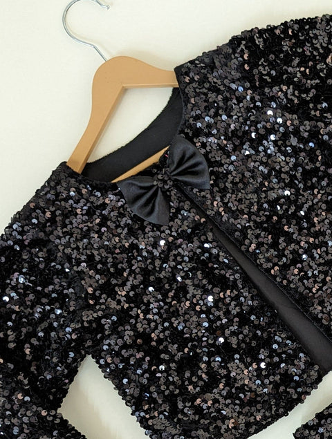 Pre-Order: Black velvet sequins skirt and jacket set