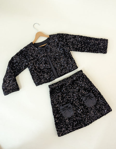 Pre-Order: Black velvet sequins skirt and jacket set