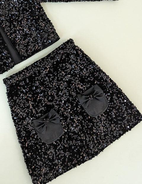 Pre-Order: Black velvet sequins skirt and jacket set