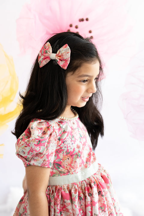 Pre-Order: Fuscia floral printed Satin Dress