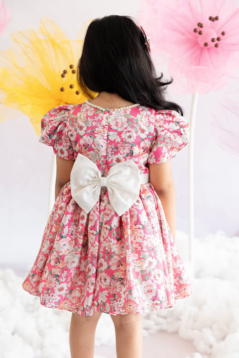 Pre-Order: Fuscia floral printed Satin Dress