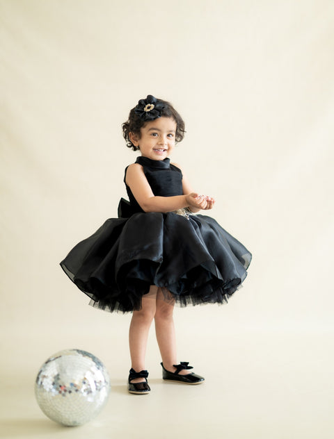 Pre-Order: Black Flare Dress with 3-d hand Embroidered Flowers
