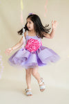 Pre-Order: Lavender satin dress with pearl straps and 3-d flower