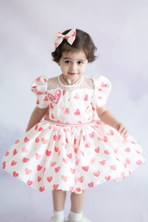 Pre-Order: Heart Printed Soft Satin Flared Dress