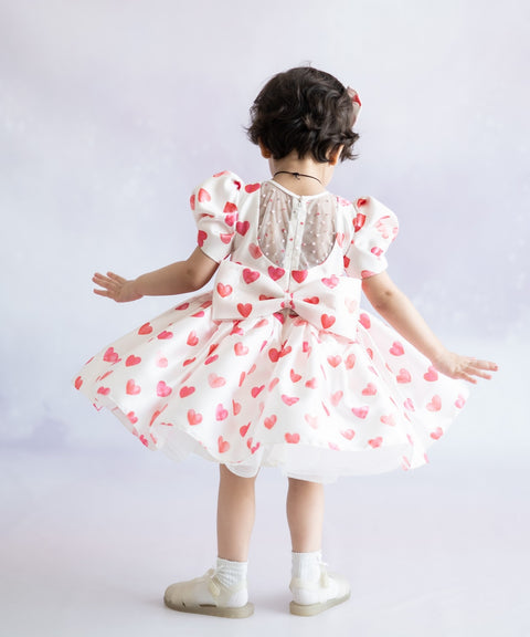 Pre-Order: Heart Printed Soft Satin Flared Dress