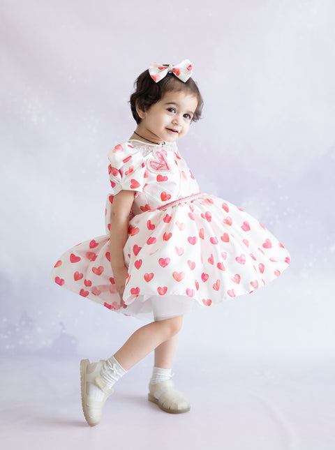 Pre-Order: Heart Printed Soft Satin Flared Dress