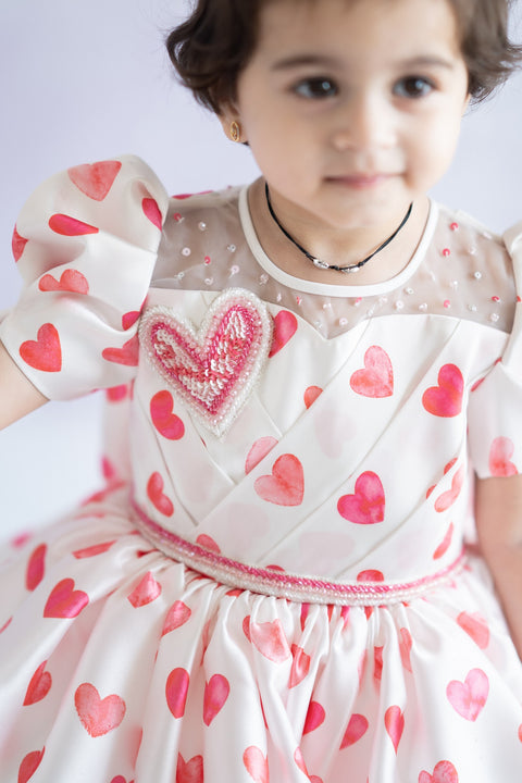 Pre-Order: Heart Printed Soft Satin Flared Dress
