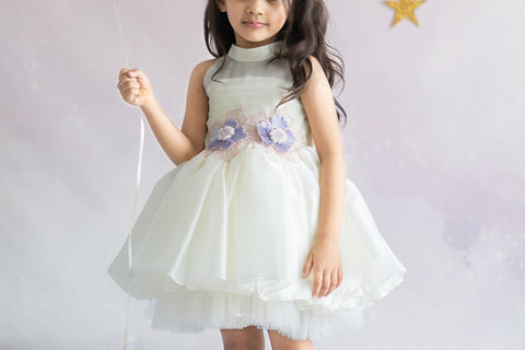 Pre-Order: Halter Neck Satin Organza Dress with 3-d Flowers