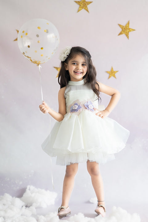 Pre-Order: Halter Neck Satin Organza Dress with 3-d Flowers