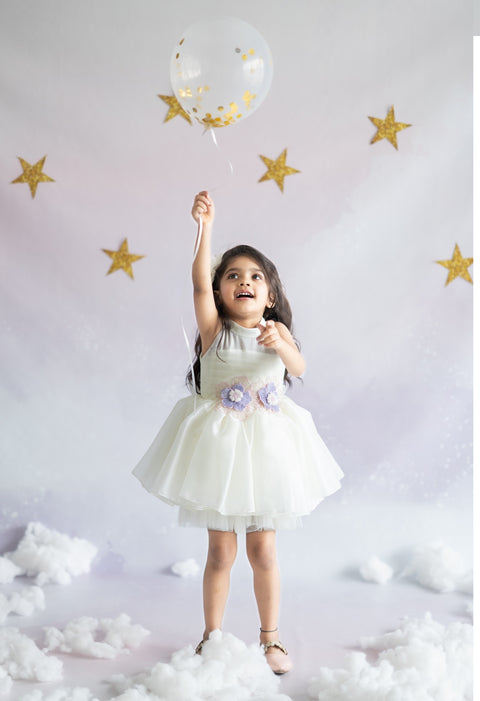 Pre-Order: Halter Neck Satin Organza Dress with 3-d Flowers