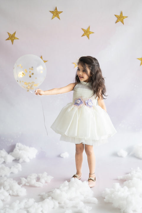 Pre-Order: Halter Neck Satin Organza Dress with 3-d Flowers