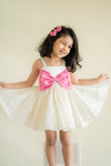 Pre-Order: Taffeta Flared Dress with Bow-Off-White