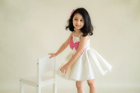 Pre-Order: Taffeta Flared Dress with Bow-Off-White