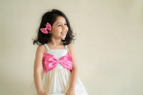 Pre-Order: Taffeta Flared Dress with Bow-Off-White