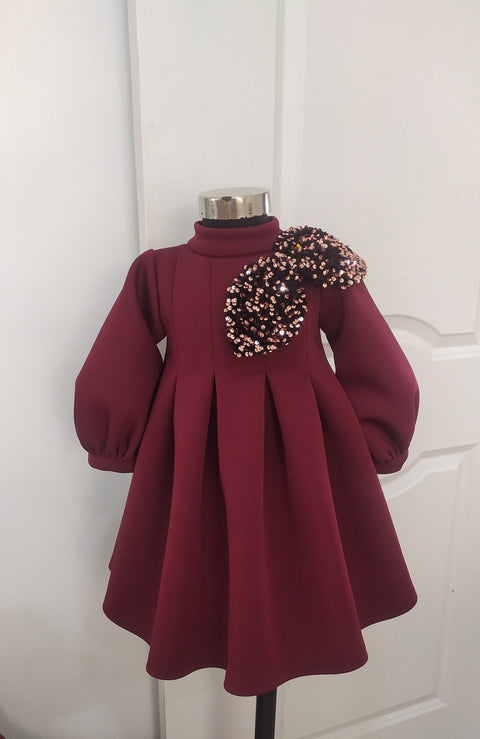 Pre-Order: Maroon Pleated Neoprene/Scuba dress