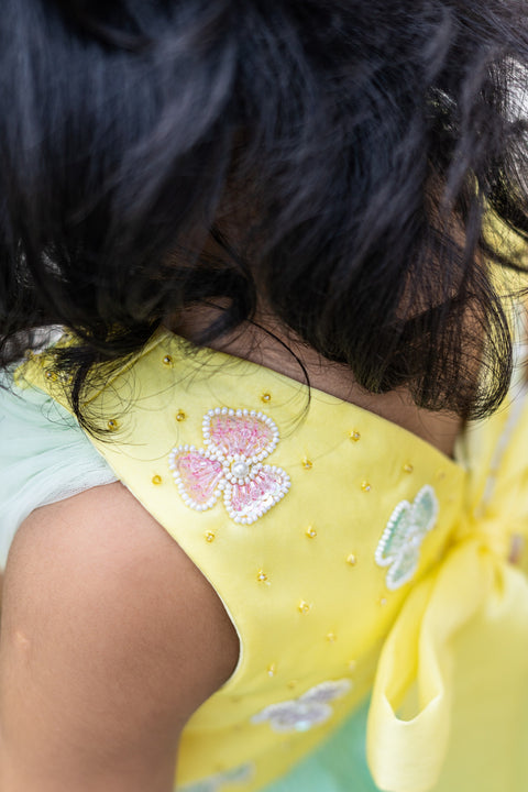 Pre-Order: Yellow and Mint Green Lehenga Set