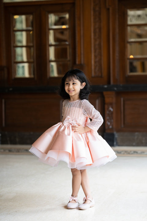 Pre-Order: Peach Dress with Shimmering Sequin and Bead Embroidery