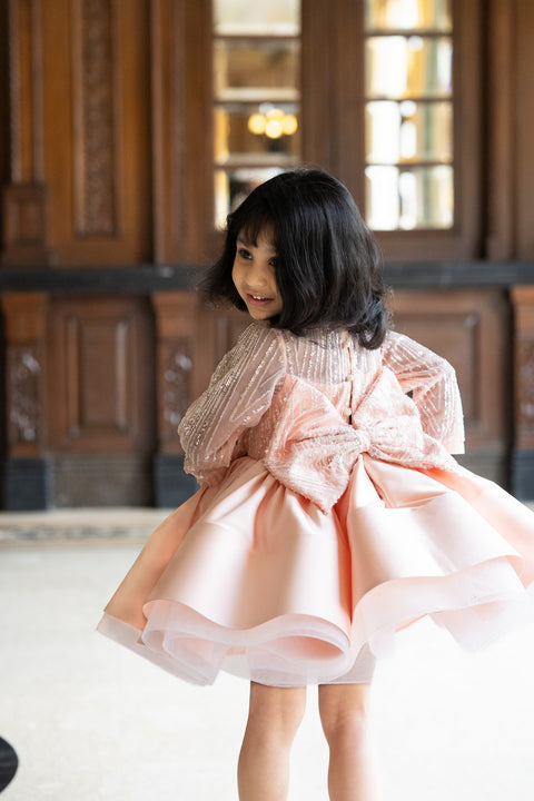 Pre-Order: Peach Dress with Shimmering Sequin and Bead Embroidery