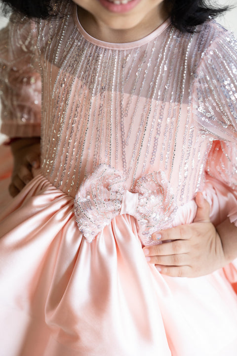 Pre-Order: Peach Dress with Shimmering Sequin and Bead Embroidery