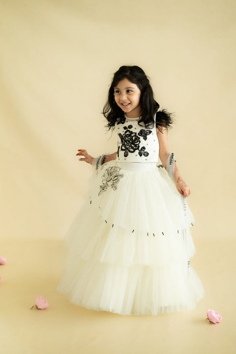 Pre-Order: Black/White Lehenga Set
