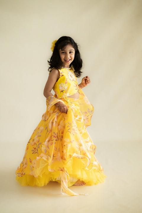 Pre-Order: Yellow Printed Lehenga Set