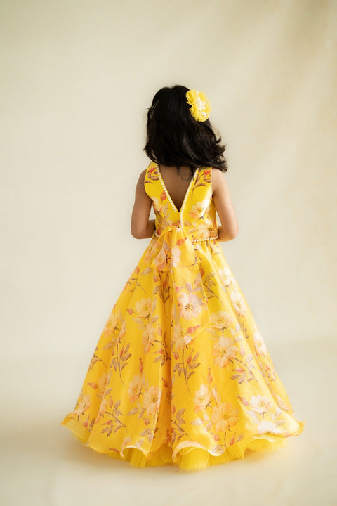 Pre-Order: Yellow Printed Lehenga Set