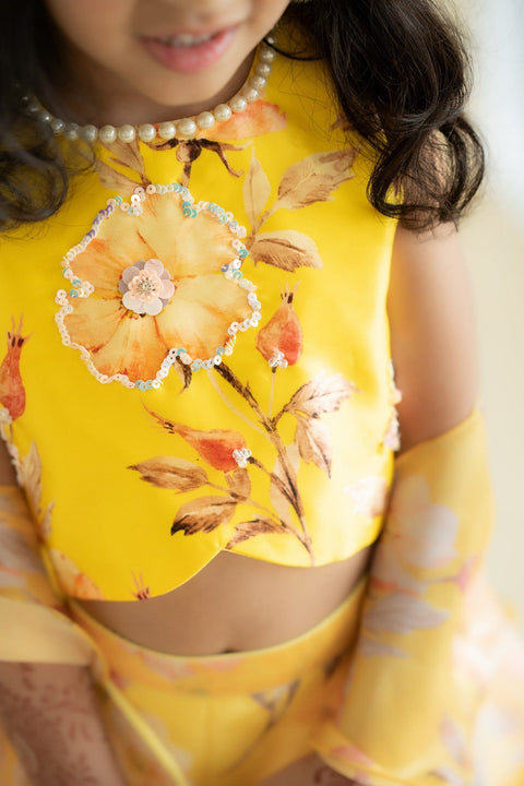 Pre-Order: Yellow Printed Lehenga Set