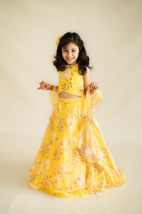 Pre-Order: Yellow Printed Lehenga Set