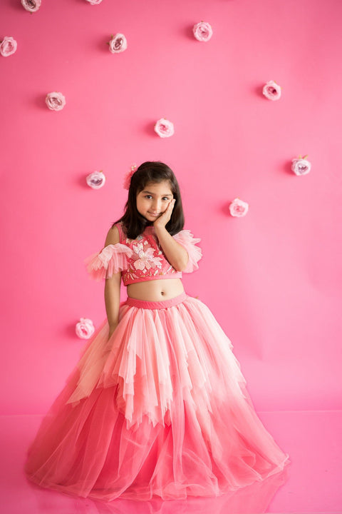 Pre-Order:  Pink Fan Lehenga Set