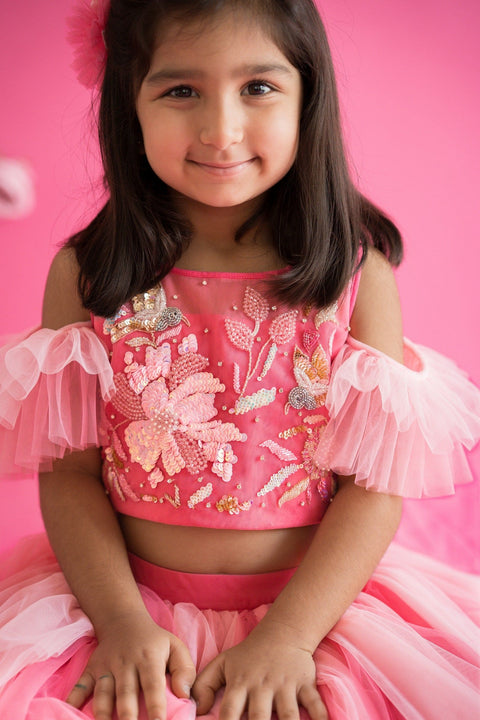 Pre-Order:  Pink Fan Lehenga Set