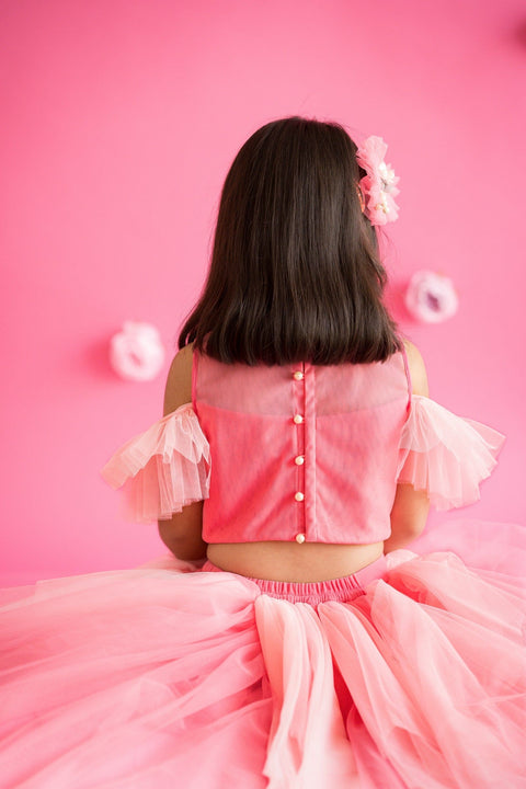 Pre-Order:  Pink Fan Lehenga Set