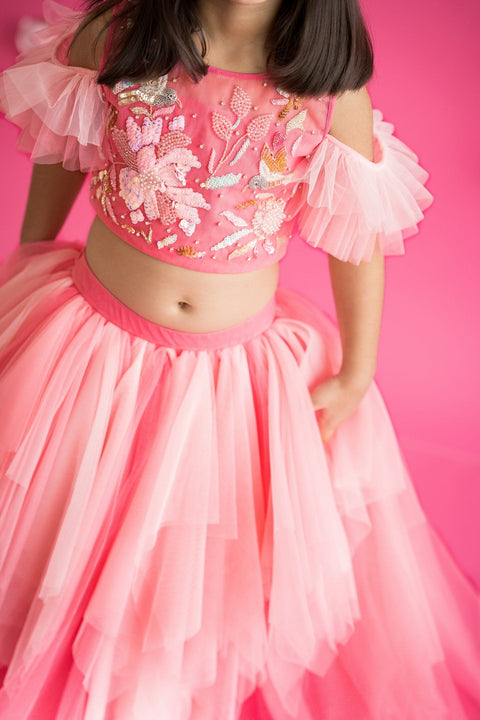 Pre-Order:  Pink Fan Lehenga Set